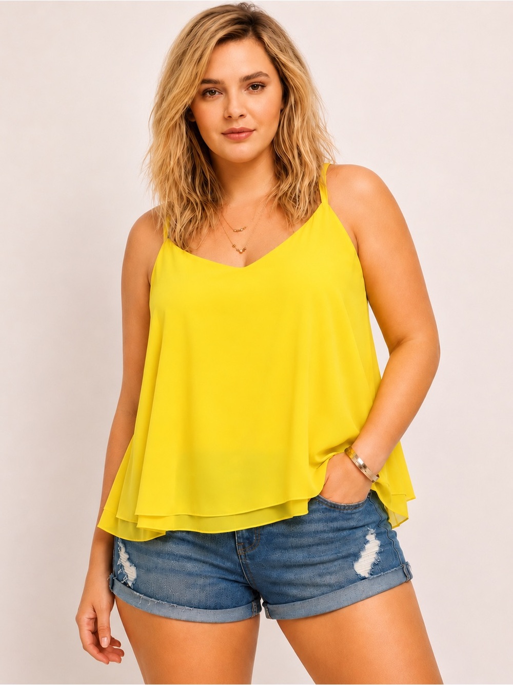 Torrid Sophie Chiffon Double Layer Swing Cami Bright Yellow Size 3 22/24
